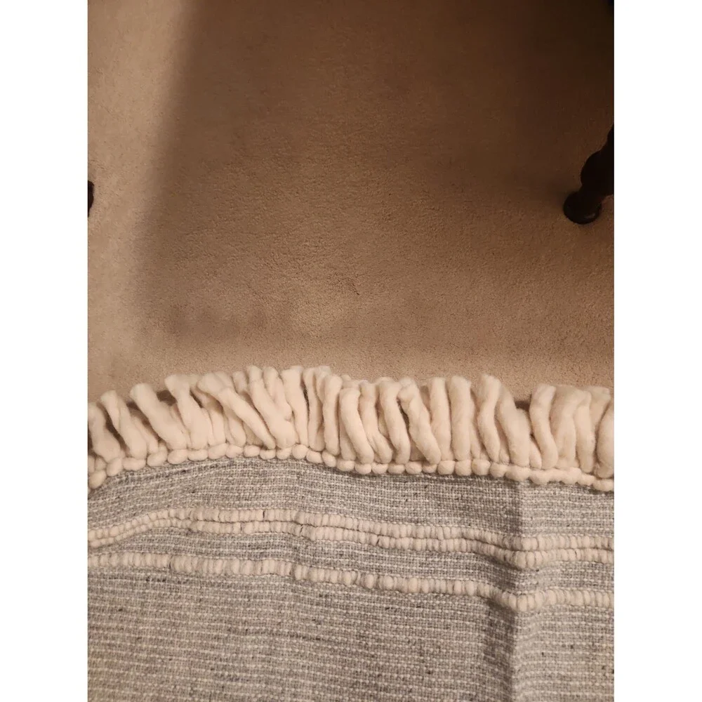 Amber Hill by Anthropologie 100% Wool Blue & White Tassel Blanket